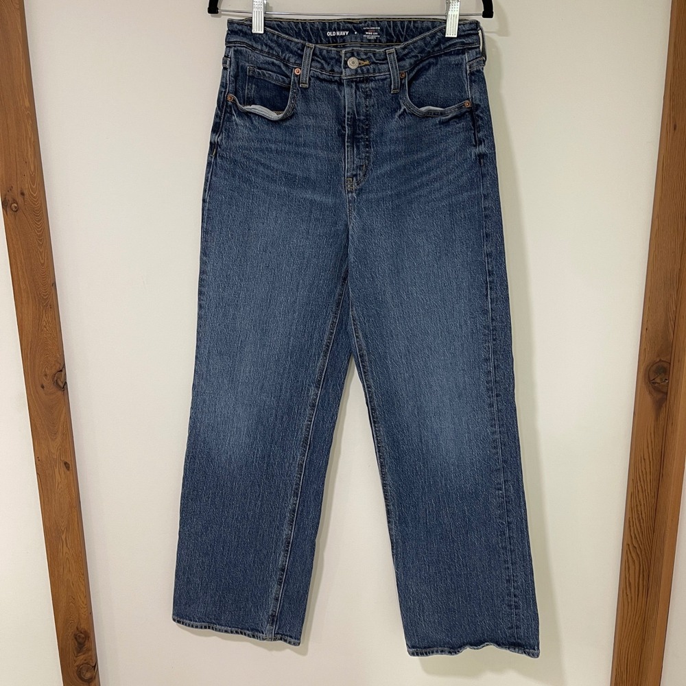 Old Navy Jeans Extra High Rise Curvy Wide Leg Womens 6 Blue Cotton Denim Pocket